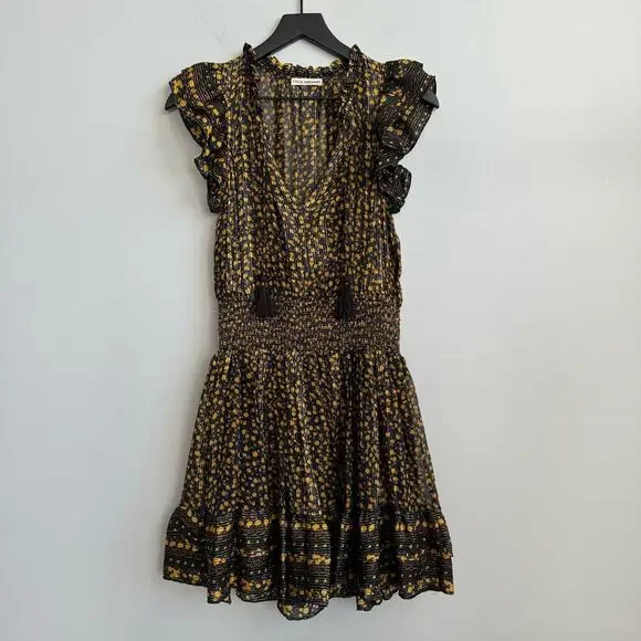 Ulla Johnson Nyssa Sleeveless Floral Silk Dress in Noir Size 0 - Picture 4 of 15